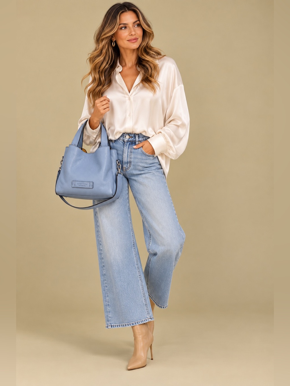 American Leather Co Blue Pebbled Leather Satchel Crossbody Bag